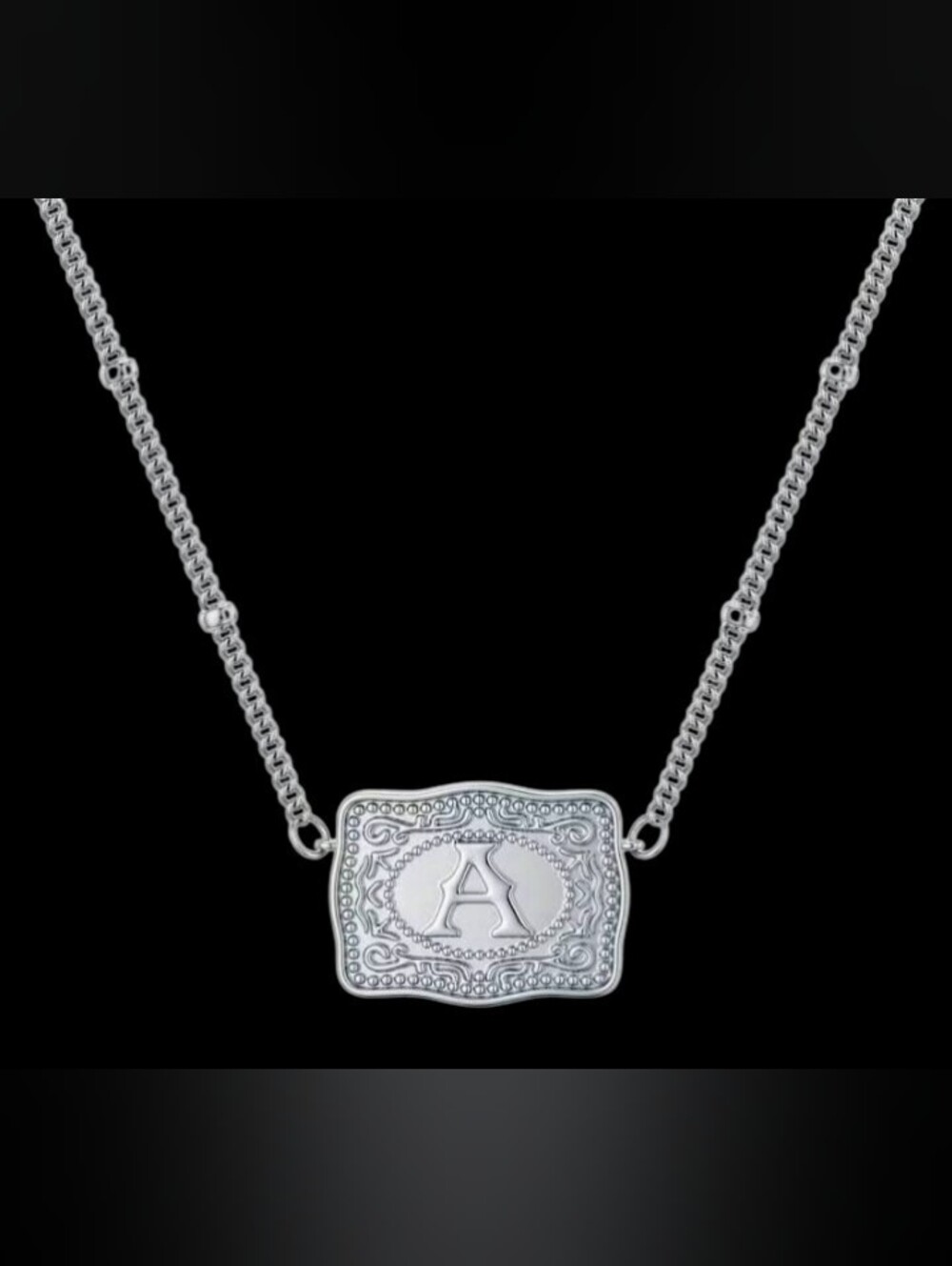 New Western Mini Belt Buckle Silvertone Necklace Initial Letter A Cowgirl Rodeo